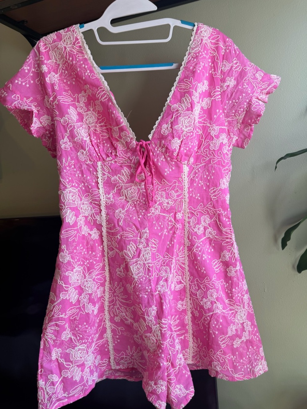Women's Pink Lace-Trim Summer Romper